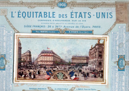 A4.107 FRANCE.1908 CALENDAR L'EQUITABLE DES ETATS-UNIS INSURANCE Co. ON CARTON PAPER 32.7 X 23.8 Cm WITH POCKET,FAULTS - Big : 1901-20