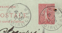 Delcampe - P-25-ML-DB 3946 : OBLITERATION MER 10 MARS 1905. ENTIER POSTAL. - Mer