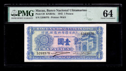 Macao Macau 1 Pataca BNU 1945 Pick 28 PMG 64 Sc Unc - Macau