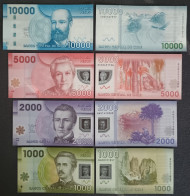 Chile - 10 000, 5000, 2000, 1000 Pesos Banknotes Set, UNC - Cile