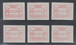 Belgien FRAMA ATM P3001 - P3006 Je Eine ATM 01,00 Fr. ** , Alle Z-Papier. - Autres & Non Classés