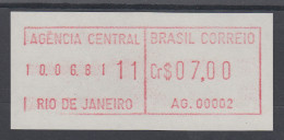 Brasilien FRAMA-ATM AG.00002, Wert 07,00 Cr$, Druckdatum 10.06.81 Von VS ** - Vignettes D'affranchissement (Frama)