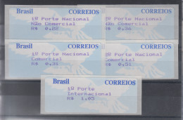 Brasilien Procomp ATM 1997, 3-stellig, Satz 1. Tarif 5 Verschiedene Zudrucke ** - Vignettes D'affranchissement (Frama)