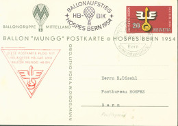 Suisse Ballonaufstieg HB BIK Hospes Bern Ballongruppe Mitteland Ballon Mungg Postkarte YT N°545 CAD 30 V 54 Bern - Briefe U. Dokumente