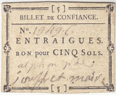 ENTRAIGUES - Billet De Confiance 5 Sols - 1792 - Kc.13.047b - Assignats