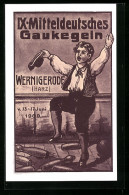 Künstler-AK Wernigerode /Harz, IX Mitteldeutsches Gaukegeln 1909, Junger Mann Beim Kegeln - Bowling