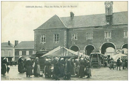 72.CONLIE.n°15740.PLACE DES HALLES LE JOUR DU MARCHE - Conlie