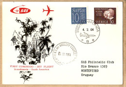 04531 / Sweden First SAS CORONADO Jet Flight Scandinavia SOUTH-AMERICA 04-02-1964 STOCKHOLM ARLANDA MONTEVIDEO Uruguay - Lettres & Documents