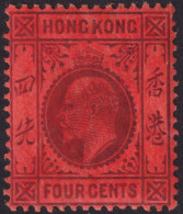 Hong Kong 1904 #89 Fvf-mh 4c Violet On Red Paper - Neufs