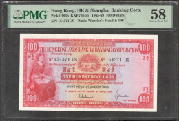 Hong Kong HSBC 100 Dollars P-183b 1966 PMG 58 Ch AUNC No Remark - Hong Kong