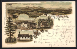 Lithographie Neuhaus /Rennweg, Panorama, Gasthof Zur Post, Die Tanne - Neuhaus