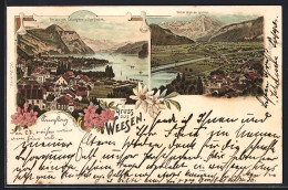 Lithographie Weesen, Totalansichten Gegen Leistkamm Und Churfirsten Und Gegen Den Glärnisch - Weesen