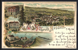 Lithographie Heiden, Schulhaus, Gemeindehaus, Schloss Wartensee Am Bodensee - Heiden