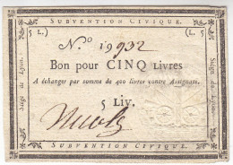 Bon De 5 Livres - Siège De Lyon - 1793 - Kol.134 - P/NEUF - Assignats