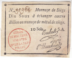 Monnaie De Siège De 10 Sous - Siège De Mayence Série A - 1793 - Laf.247 - P/NEUF - Assignats
