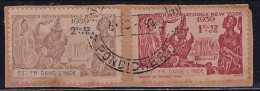 EFO:Colour Variety Of 2f + 12c 1939 Exposition, Used On Piece 1942, French India - Gebruikt