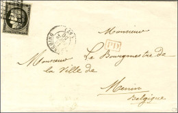 Grille / N° 3 Càd T 15 TOURCOING (57) Sur Lettre Au Tarif Frontalier Pour Menin (Belgique). 1850; - TB / SUP. - R. - 1849-1850 Ceres