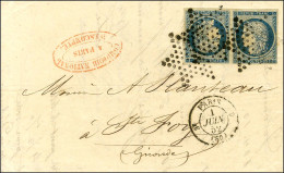 Etoile / N° 4 (paire, Tête Bêche) Belles Marges, Càd PARIS (60) Sur Lettre 2 Ports Pour Sainte-Foy. 1852. - SUP. - RRR. - 1849-1850 Ceres