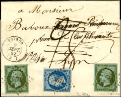 PC 3671 / N° 11 (2) Càd T 15 VOIRON (37) Sur Lettre Territoriale Insuffisamment Affranchie Taxée 28. Au Bureau De Poste  - 1853-1860 Napoleone III
