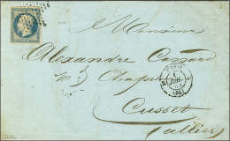Etoile / N° 14 Bleu Laiteux Belles Marges Càd PARIS (60) 1 JUIL. 54 Sur Lettre Pour Cusset. 1er Jour Du Changement De Ta - 1853-1860 Napoléon III
