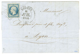 PC 1747 / N° 14 Bleu Laiteux Belles Marges Càd T 13 LODEVE (33) 8 JUIL. 1854 Sur Lettre Pour Lyon. - SUP. - 1853-1860 Napoléon III