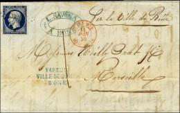PC / N° 14 Sur Lettre Avec Texte Daté De Bône Le 7 Juin 1856 Pour Marseille. Au Recto, Griffe Bleu VAPEUR / VILLE DE BÔN - 1853-1860 Napoléon III