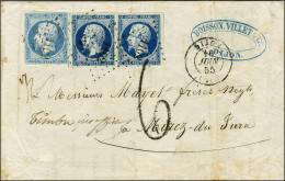 PC 1102 / N° 14 Bleu Laiteux + 14 Bleu Foncé Sur Vert Paire Belles Marges Càd T 15 DIJON (20) Sur Lettre 3 Ports Insuffi - 1853-1860 Napoléon III