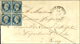 PC 807 / N° 15 Bloc De 4 Très Belles Marges Càd T 13 CHATILLON DE MICHAILLE (1) Sur Lettre 3 Ports Avec Texte Pour Bourg - 1853-1860 Napoléon III