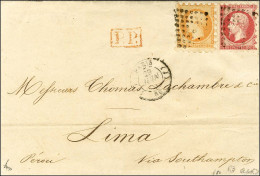Losange J / N° 16 + 17 A, Les 2 Ex Avec Piquage Susse Càd (J) PARIS (J) 60 Sur Lettre Pour Lima. 1861. - TB / SUP. - R. - 1853-1860 Napoléon III.