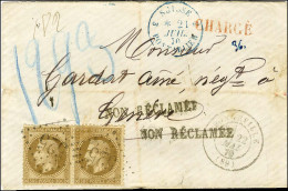 GC 525 / N° 30 (paire) Càd T 17 BONNEVILLE (89) Sur Lettre Chargée Adressée Au Tarif Frontalier Du 1/10/65 à Genève (20c - 1863-1870 Napoléon III Con Laureles