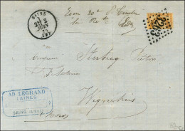 GC 3263 / N° 38 (coupé Horizontal) Càd T 16 SAINS (2) 2 JUIN 71 Sur Lettre Pour Wignehies. Au Recto, Rare Mention Manusc - 1870 Asedio De Paris