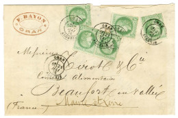 Càd ORAN / ALGERIE / N° 53 (5 Dont 1 Ex Leg Def) Sur Lettre Pour Beaufort-En-Vallée. 1876. - TB / SUP. - 1871-1875 Ceres