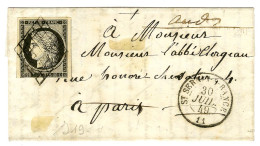 Grille / N° 3 Càd T 15 ST SERNIN-S-RANCE 11 Sur Lettre Pour Paris. 1849. - TB / SUP. - Autres & Non Classés