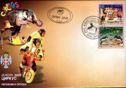 Delcampe - Bosnia Serbia 2002 Europa CEPT Circus Elephants Horses Monkeys Fauna, Set D FDC - Eléphants