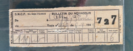 Ticket De Train SNCF 1945. Destination : ??? Sur Seine. Voyageur Avec Un Vélo - Europe