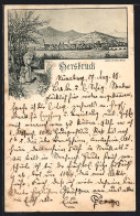 Lithographie Hersbruck, Mutter Mit Kind Mit Gesamtansicht Der Ortschaft - Hersbruck