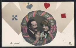 Fotomontage-AK Ich Passe!, Liebespaar Und Spielkarten - Playing Cards