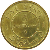 SOMALIA 5 CENTESIMI 1967 #s166 0623 - Somalie