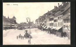 AK Aarberg, Ortspartie Mit Hotel Und Brunnen - Aarberg