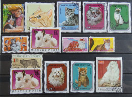 Lot De 14 Timbres Différents. Chats. Tous Pays. Bon état - Autres & Non Classés
