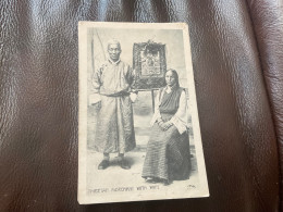 Tibetan Merchant With Wife = Vintage Postcard Posted In 1913 - Tibet