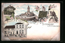 Lithographie Sittendorf A. Kyffhäuser, Schalk`s Hotel, Kaiser-Wilhelm-Denkmal, Reiterstandbild - Kyffhäuser