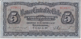 BILLETE DE CHILE DE 5 PESOS DEL AÑO 1927 (BANKNOTE)  RARO - Cile