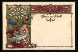 Künstler-AK Wappen Aus Tirol, Roter Adler Und Wildblumen - Genealogia
