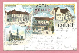 68 - GRUSS Aus RUFACH - ROUFFACH - Litho Couleur 4 Vues - Hotel MULLER - Rouffach