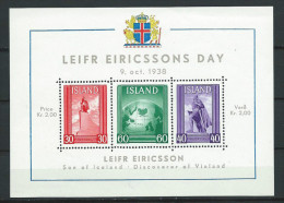Islande 1938 Bloc N° 2 Neuf ** MNH Leifr Ericssons - Blokken & Velletjes
