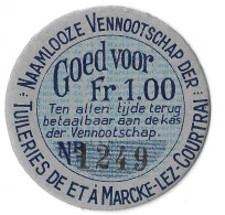 1 Frank Marcke-Lez-Courtrai (blauwe Versie) / Noodgeld-Nécessité 1940-1945 - Monetary / Of Necessity