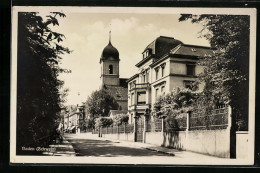 AK Baden, Strassenpartie Mit Kirche - Baden