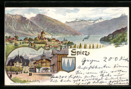 Lithographie Spiez, Ortsansicht Und Bahnhofplatz - Spiez