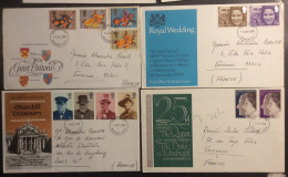 GB (187) Grande Bretagne FDC Elisabeth Anne Churchill Great Britons 1972 1973 1974 Avec Cartes - 1971-1980 Decimal Issues
